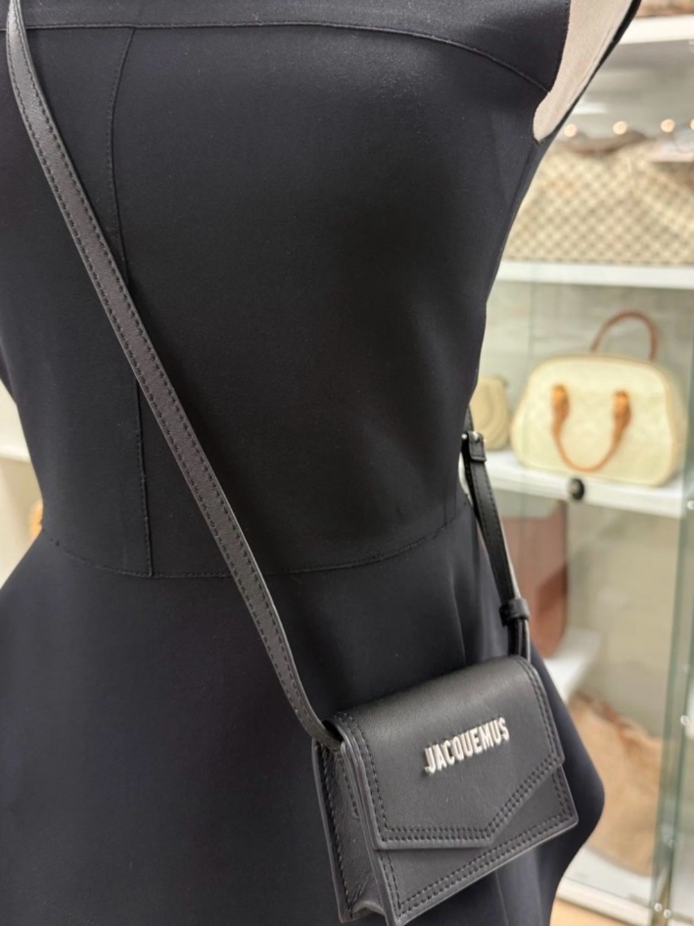 Jacquemus Le Porte Azur Black Leather Mini Shoulder Bag with Silver Logo - Picture 2 of 3